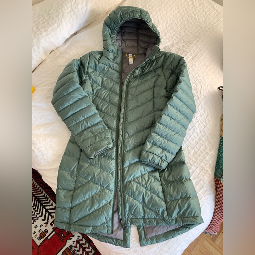 Lole Sage Green Long Puffer Coat with Hood